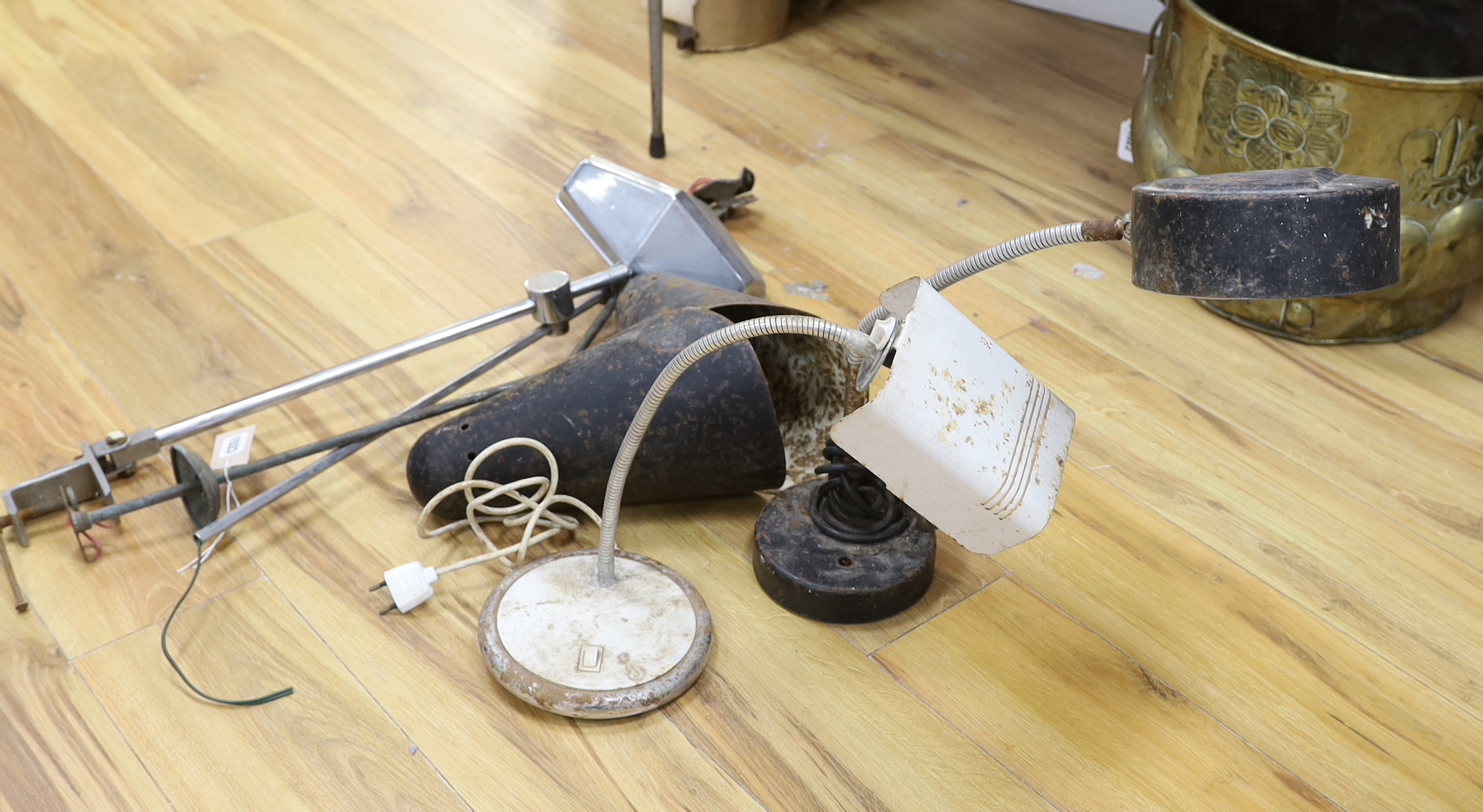 A pair of spotlights and three other lamps